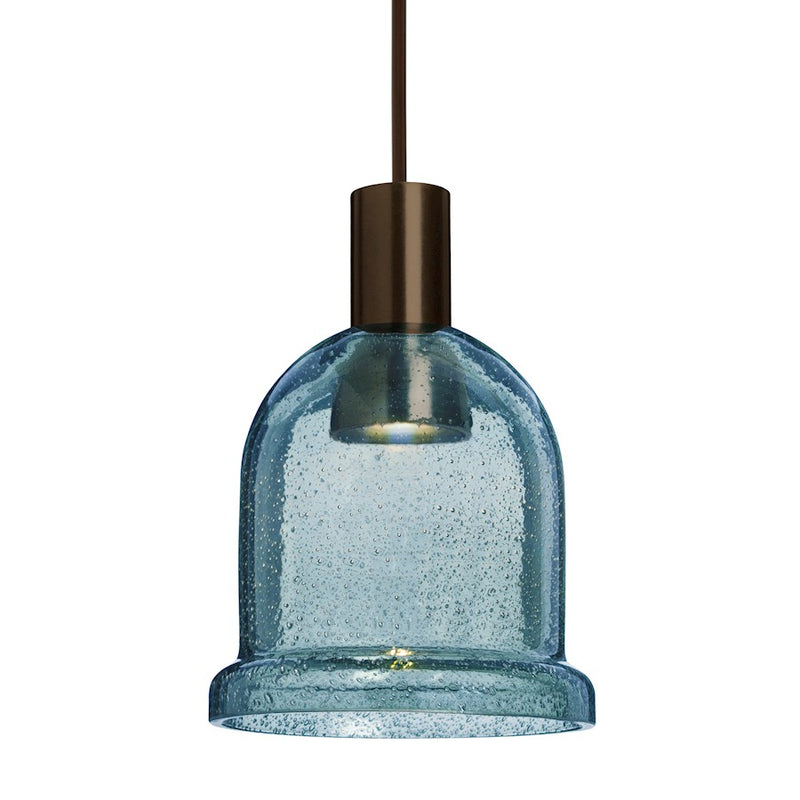 Besa Lighting Kiba 4in 1-Light LED Pendant | Contemporary Bronze and Blue Bubble Glass | Kitchen Island & Dining Room | Model 1XT-KIBABL-LED-BR
