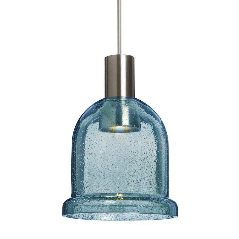 Besa Lighting Kiba 4in 1-Light LED Pendant | Contemporary Satin Nickel and Blue Glass | Kitchen Island & Dining Room | Model 1XT-KIBABL-LED-SN