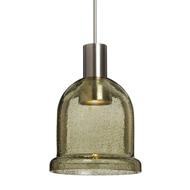 Besa Lighting Kiba 4in 1-Light LED Pendant | Contemporary Satin Nickel and Beige Glass | Kitchen Island & Dining Room | Model 1XT-KIBALT-LED-SN