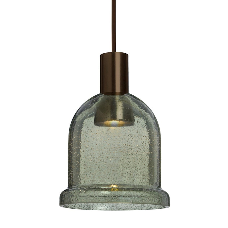 Besa Lighting Kiba 4in 1-Light LED Pendant | Contemporary Bronze and Green Glass | Kitchen Island & Dining Room | Model 1XT-KIBAMS-LED-BR
