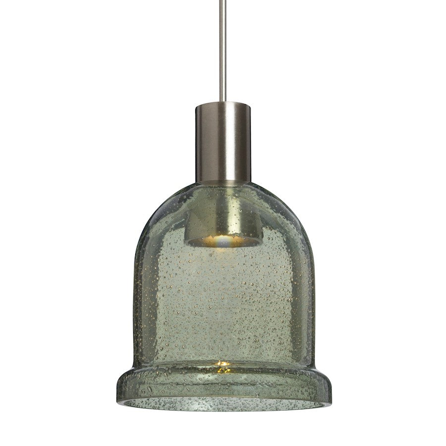 Besa Lighting Kiba 1 Light LED Pendant, Satin Nickel/Green - 1XT-KIBAMS-LED-SN