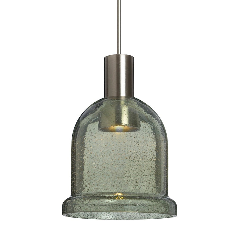 Besa Lighting Kiba 4in 1-Light LED Pendant | Contemporary Satin Nickel and Green Glass | Kitchen Island & Dining Room | Model 1XT-KIBAMS-LED-SN