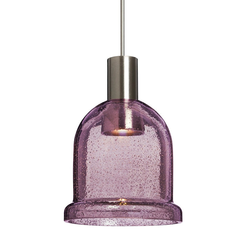 Besa Lighting Kiba 4in 1-Light LED Pendant | Contemporary Satin Nickel and Purple Glass | Kitchen Island & Dining Room | Model 1XT-KIBAPL-LED-SN