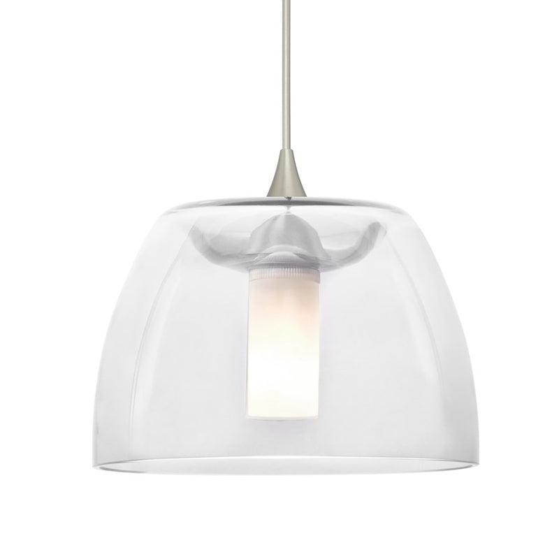 Besa Lighting Spur 5in 1-Light LED Cord Pendant | Satin Nickel and Clear Glass | Kitchen Island & Dining Room | 5 x 3 in | Model 1XT-SPURCL-LED-SN