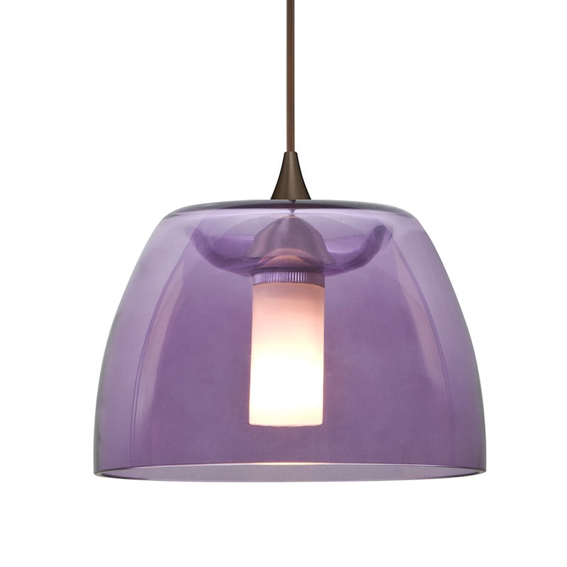 Besa Lighting Spur 5in 1-Light LED Cord Pendant | Transitional Bronze and Purple Glass | Kitchen Island & Dining Room | Model 1XT-SPURPL-LED-BR