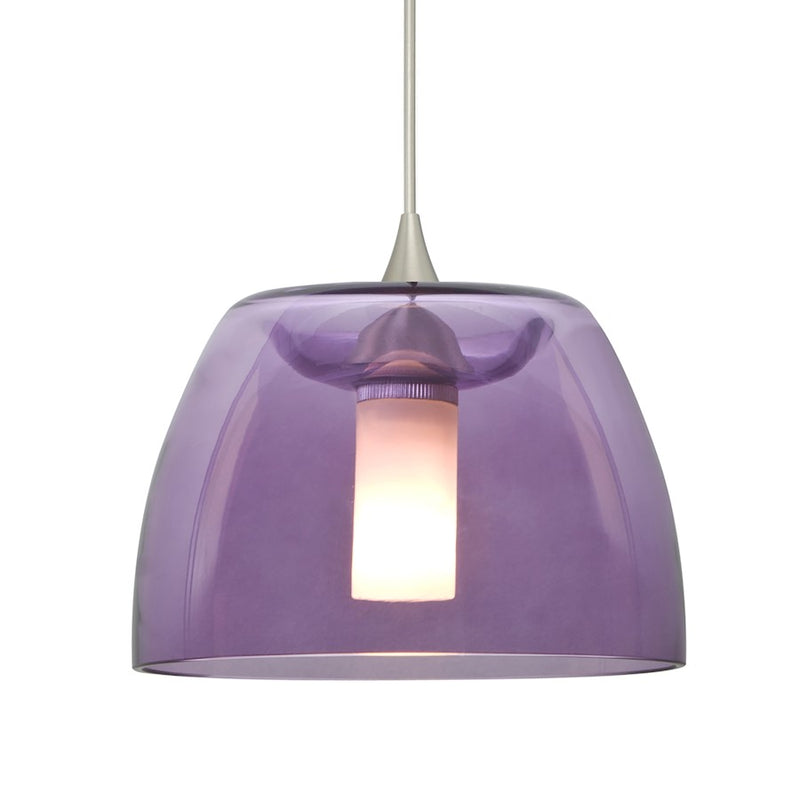 Besa Lighting Spur 5in 1-Light Cord Pendant | Transitional Satin Nickel and Purple Glass | Kitchen Island & Dining Room | Model 1XT-SPURPL-SN