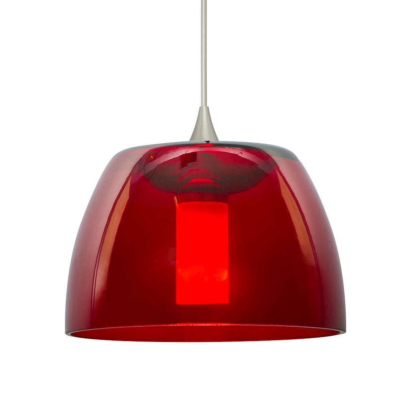Besa Spur 5in 1-Light Cord Pendant | Satin Nickel and Red Glass | Kitchen Island & Dining Room | 5.5 x 3.62 in | Model 1XT-SPURRD-SN