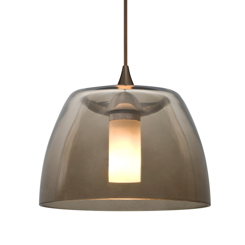 Besa Lighting Spur 5.5in 1-Light LED Cord Pendant | Transitional Bronze and Gray Glass | Kitchen Island & Dining Room | Model 1XT-SPURSM-LED-BR