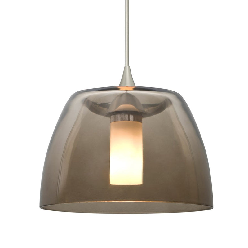 Besa Lighting Spur 5.5in 1-Light Cord Pendant | Transitional Satin Nickel and Gray Glass | Kitchen Island & Dining Room | Model 1XT-SPURSM-SN