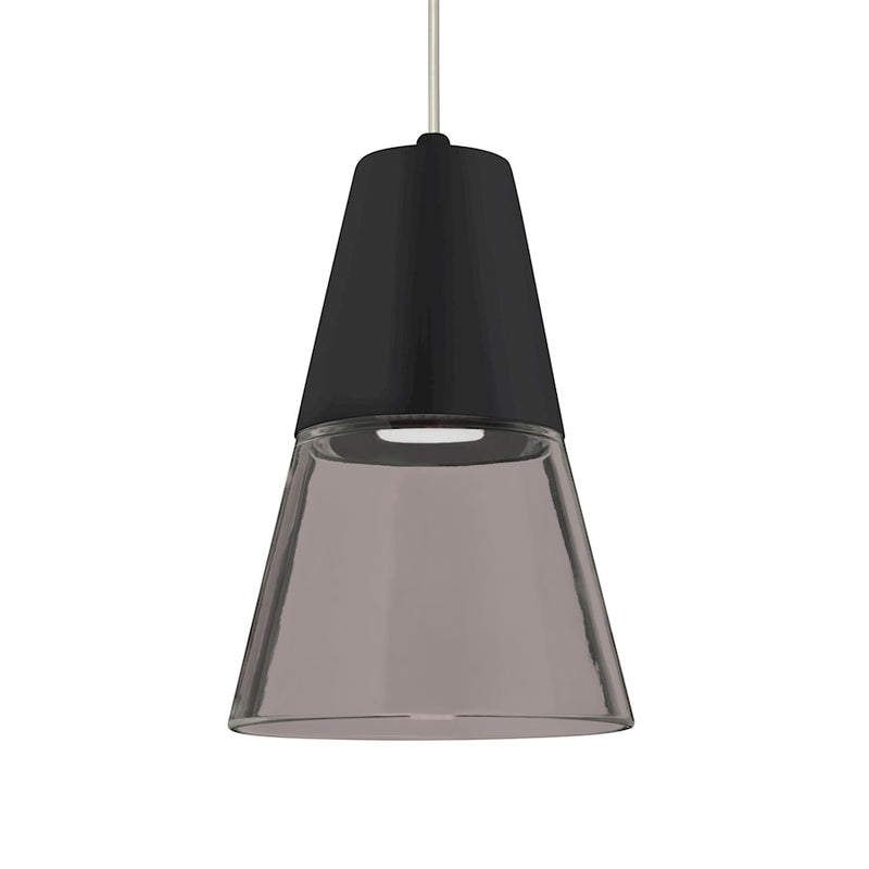 Besa Lighting Timo 6in 1-Light LED Pendant | Midcentury Satin Nickel and Smoke Glass | Kitchen Island & Dining Room | Model 1XT-TIMO6BS-LED-SN