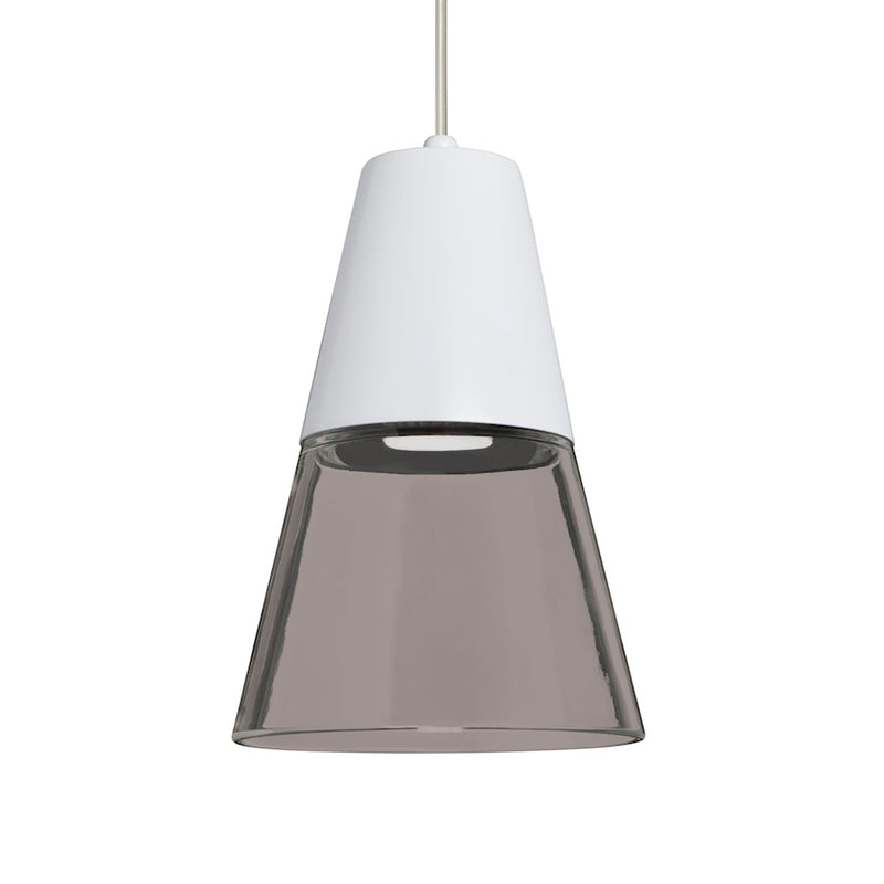 Besa Lighting Timo 6in 1-Light LED Pendant | Midcentury Satin Nickel and Smoke Glass | Kitchen Island & Dining Room | Model 1XT-TIMO6WS-LED-SN