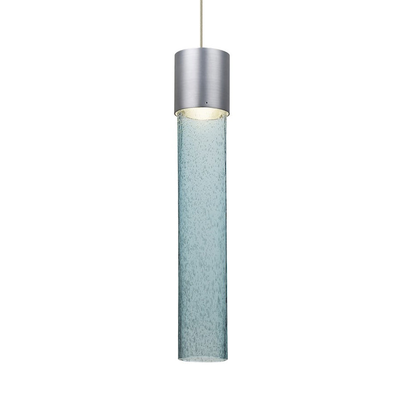 Besa Lighting Wanda 12in 1-Light LED Pendant | Transitional Satin Nickel and Blue Glass | Kitchen Island & Dining Room | Model 1XT-WAND12BL-LED-SN