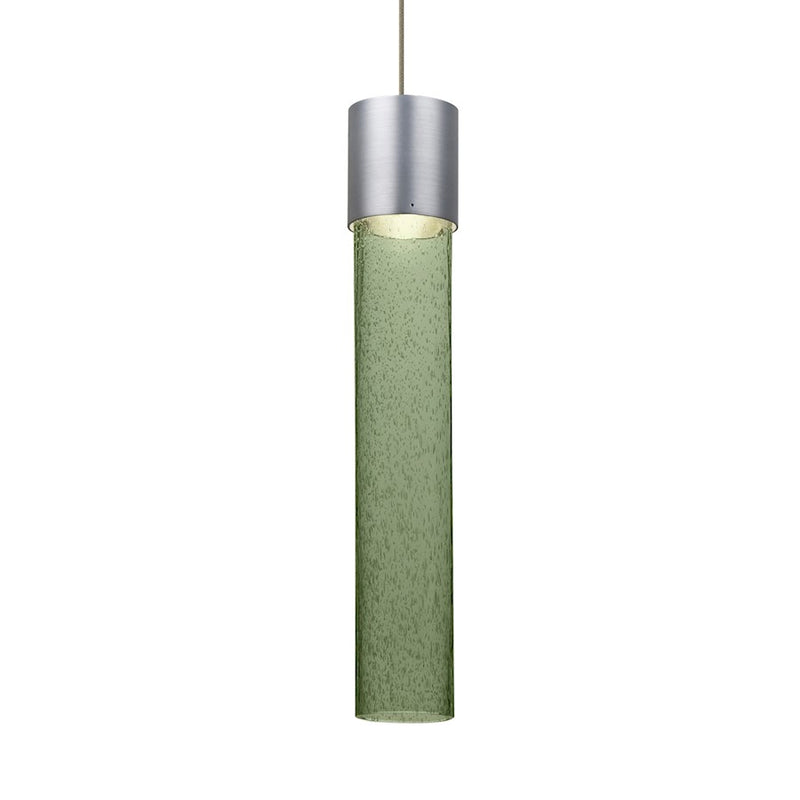Besa Lighting Wanda 12in 1-Light LED Pendant | Transitional Satin Nickel and Green Glass | Kitchen Island & Dining Room | Model 1XT-WAND12MS-LED-SN
