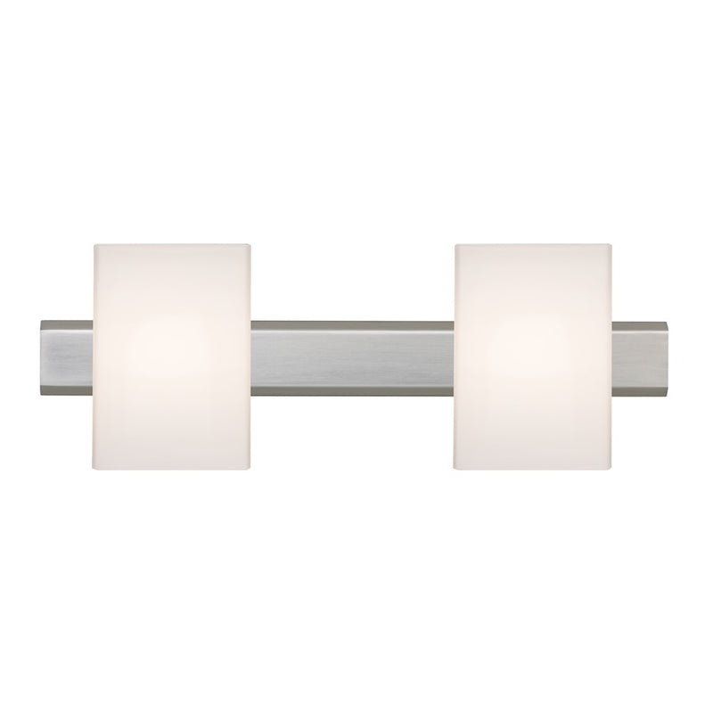Besa Lighting Tito 14.62in 2-Light LED Vanity | Contemporary Satin Nickel and White Glass | Bathroom Vanity | Model 2SW-TITO07-LED-SN