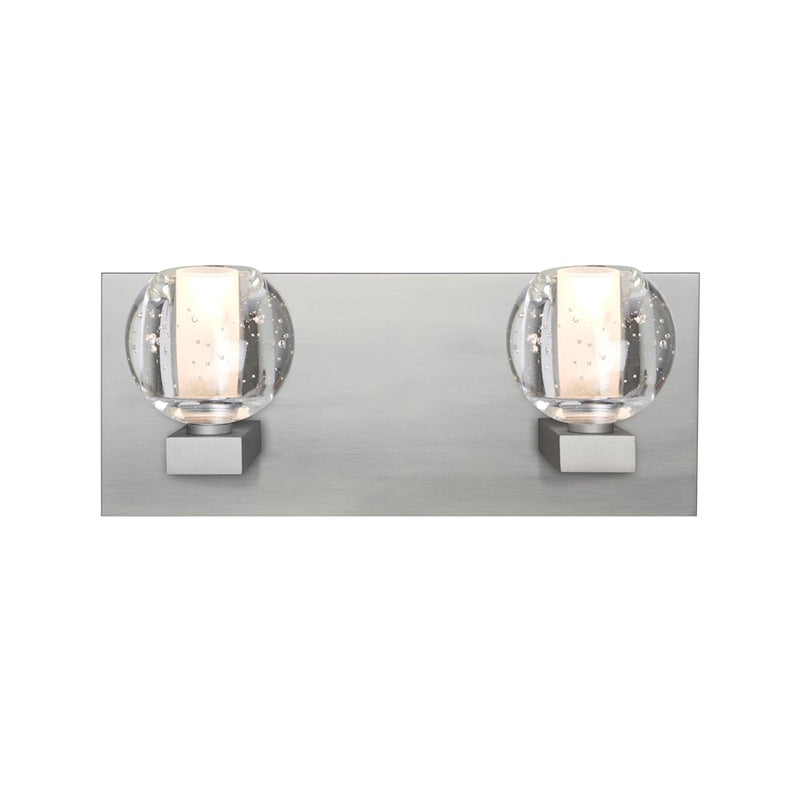 Besa Lighting Boca 3 14in 2-Light Vanity | Modern Satin Nickel and Clear Bubble Glass | Bathroom & Powder Room | Model 2WF-BOCABB-SN