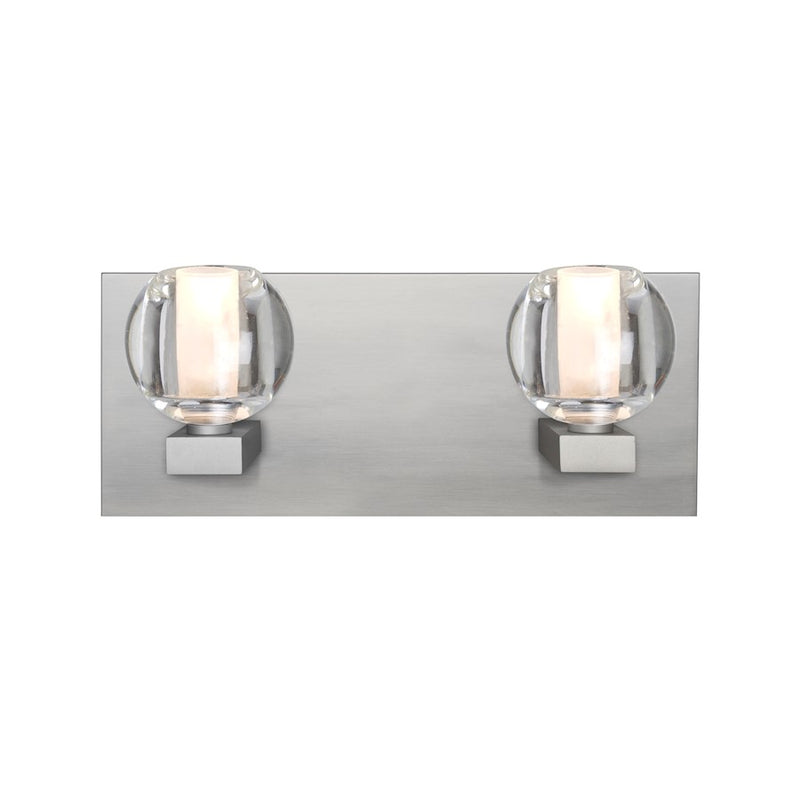 Besa Lighting Boca 3 14in 2-Light Vanity | Modern Satin Nickel and Clear Glass | Bathroom & Powder Room | 5.25 x 14 x 5.9 in | Model 2WF-BOCACL-SN