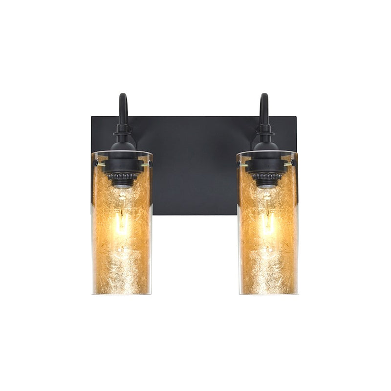 Besa Lighting Duke 12in 2-Light Vanity | Transitional Black and Gold Glass | Bathroom Vanity | 7 x 12.25 x 12.25 in | Model 2WG-DUKEGF-BK
