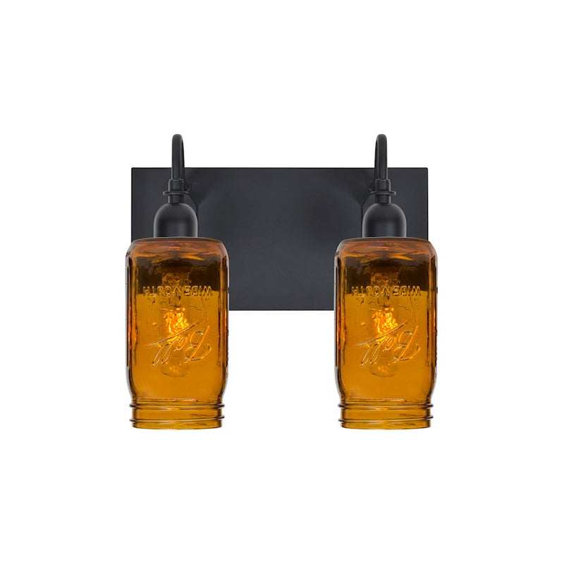 Besa Lighting Milo 4 2-Light Bathroom Vanity | Rustic Black and Beige Glass | Bathroom & Powder Room | 12.25 x 7.25 x 10.75 in | Model 2WG-MILO4AM-BK