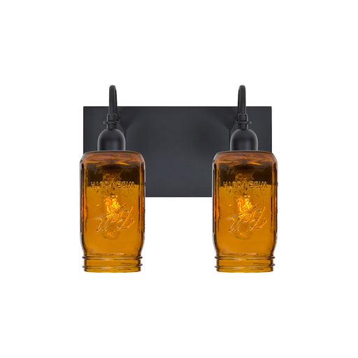 Besa Lighting Milo 4 2-Light Bathroom Vanity | Rustic Black and Beige Glass | Bathroom & Powder Room | 12.25 x 7.25 x 10.75 in | Model 2WG-MILO4AM-BK