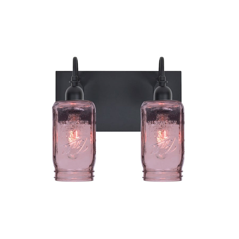 Besa Lighting Milo 4 2-Light Bathroom Vanity | Rustic Black and Purple Glass | Bathroom & Powder Room | 12 x 7 x 10 in | Model 2WG-MILO4PL-BK