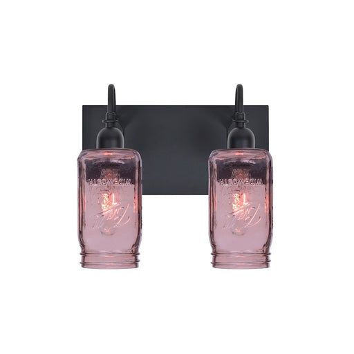Besa Lighting Milo 4 2-Light Bathroom Vanity | Rustic Black and Purple Glass | Bathroom & Powder Room | 12 x 7 x 10 in | Model 2WG-MILO4PL-BK