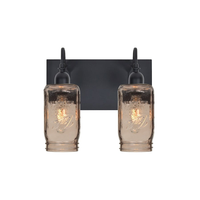 Besa Lighting Milo 4 2-Light Bathroom Vanity | Rustic Black and Gray Glass | Bathroom & Powder Room | 12 x 7 x 10 in | Model 2WG-MILO4SM-BK