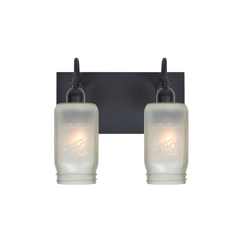 Besa Lighting Milo 4 2-Light Bathroom Vanity | Rustic Black and White Glass | Bathroom & Powder Room | 12 x 7 x 10 in | Model 2WG-MILO4WF-BK