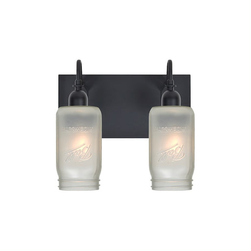 Besa Lighting Milo 4 2-Light Bathroom Vanity | Rustic Black and White Glass | Bathroom & Powder Room | 12 x 7 x 10 in | Model 2WG-MILO4WF-BK