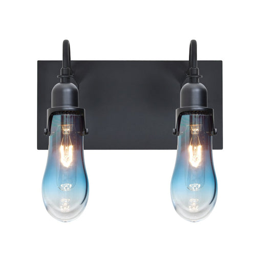 Besa Lighting Wish 12in 2-Light Wall Sconce | Transitional Black and Blue Glass | Hallway & Bedroom | 12 x 6 x 11 in | Model 2WG-WISHBL-BK