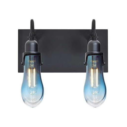 Besa Lighting Wish 12in 2-Light LED Wall Sconce | Transitional Black and Blue Glass | Hallway & Bedroom | 12 x 6 x 11 in | Model 2WG-WISHBL-EDIL-BK