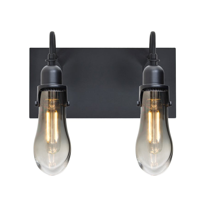Besa Wish 12in 2-Light LED Wall Sconce | Transitional Black and Gray Glass | Bedroom & Hallway Accent Light | Model 2WG-WISHSM-EDIL-BK