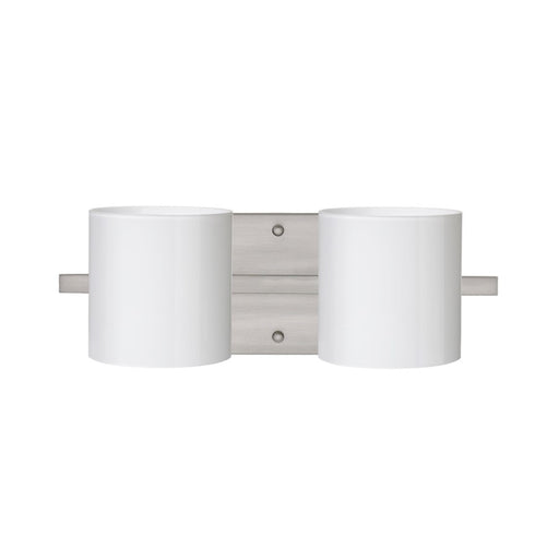 Besa Lighting Pogo 14in 2-Light LED Vanity | Contemporary Satin Nickel and White Opal Glass | Bathroom & Powder Room | Model 2WS-718006-LED-SN
