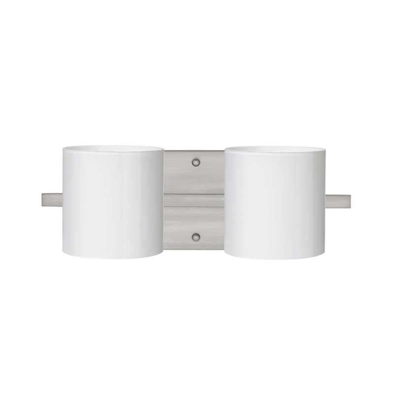 Besa Lighting Pogo 14in 2-Light Vanity | Contemporary Satin Nickel and White Opal Glass | Bathroom & Powder Room | 14 x 6 x 5 in | Model 2WS-718006-SN