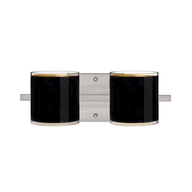 Besa Lighting Pogo 14in 2-Light LED Vanity | Contemporary Satin Nickel and Gold Foil Glass | Bathroom & Powder Room | Model 2WS-7180GF-LED-SN