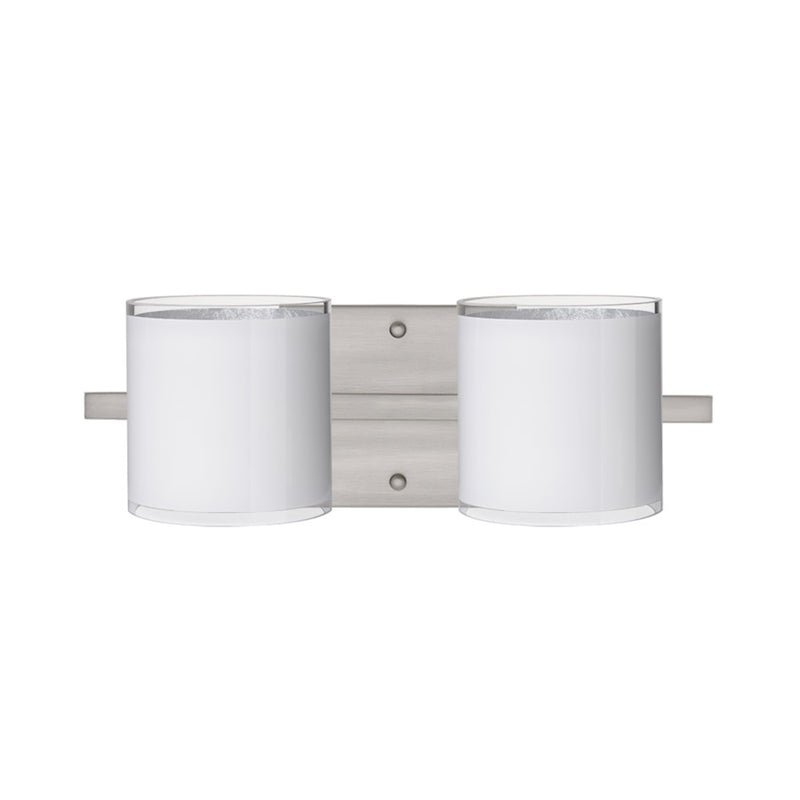 Besa Lighting Pogo 14in 2-Light LED Vanity | Contemporary Satin Nickel and White Glass | Bathroom & Powder Room | Model 2WS-7180SF-LED-SN