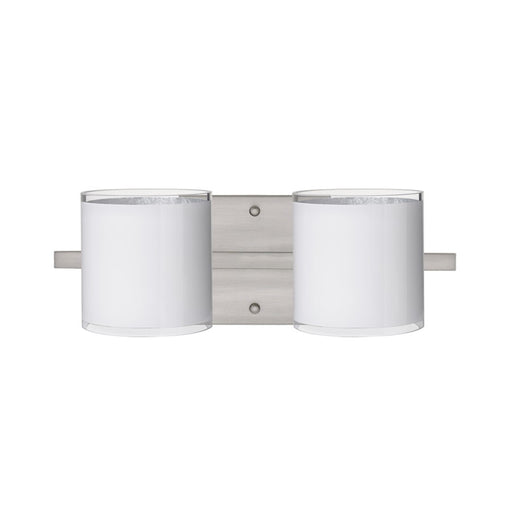 Besa Lighting Pogo 14in 2-Light LED Vanity | Contemporary Satin Nickel and White Glass | Bathroom & Powder Room | Model 2WS-7180SF-LED-SN