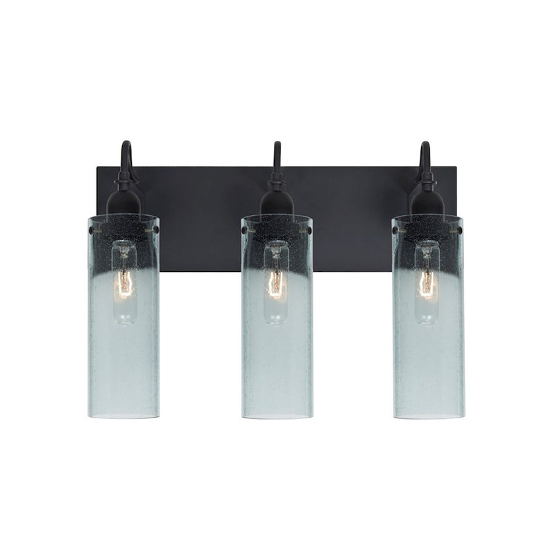 Besa Lighting Juni 10 20in 3-Light Bathroom Vanity | Transitional Black and Blue Glass | Bathroom Vanity | 20 x 7 x 14 in | Model 3WG-JUNI10BL-BK