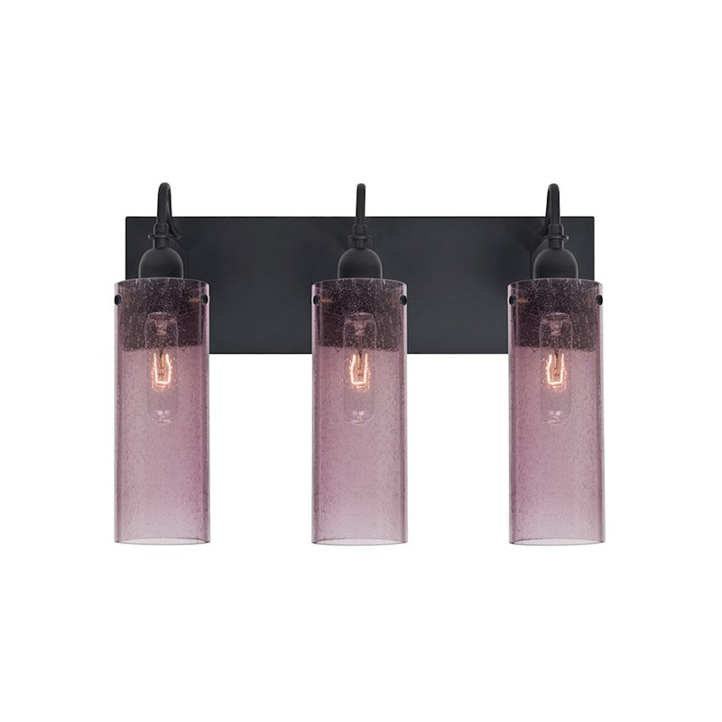 Besa Lighting Juni 10 20in 3-Light Bathroom Vanity | Transitional Black and Purple Glass | Bathroom Vanity | 20 x 7 x 14 in | Model 3WG-JUNI10PL-BK