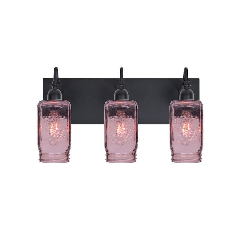 Besa Lighting Milo 4 12in 3-Light Bathroom Vanity | Rustic Black and Purple Glass | Bathroom Vanity & Powder Room | Model 3WG-MILO4PL-BK