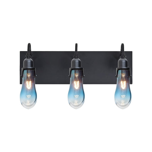 Besa Lighting Wish 20in 3-Light Wall Sconce | Transitional Black and Blue Glass | Hallway & Bedroom Accent Light | Model 3WG-WISHBL-BK