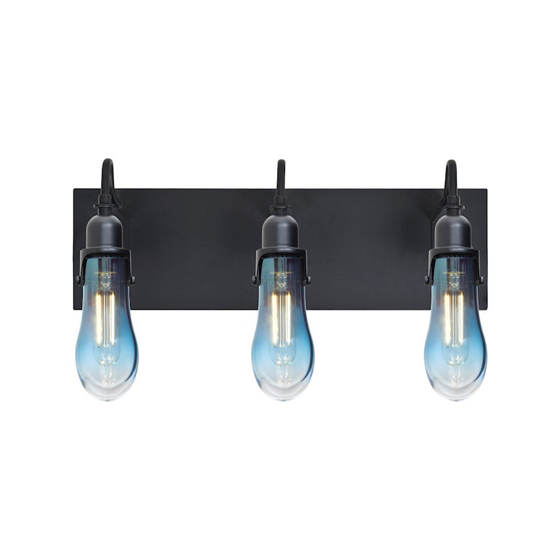 Besa Lighting Wish 20in 3-Light LED Wall Sconce | Transitional Black and Blue Glass | Hallway & Bedroom Accent Light | Model 3WG-WISHBL-EDIL-BK