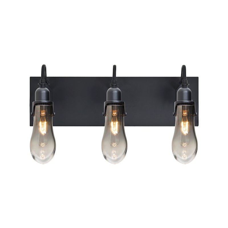 Besa Lighting Wish 20in 3-Light Wall Sconce | Transitional Black and Gray Glass | Bathroom & Hallway | 20 x 6.5 x 11.5 in | Model 3WG-WISHSM-BK