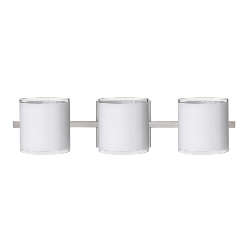 Besa Lighting Pogo 3-Light LED Vanity Light | Contemporary Satin Nickel and White Glass | Bathroom & Powder Room | Model 3WS-7180SF-LED-SN