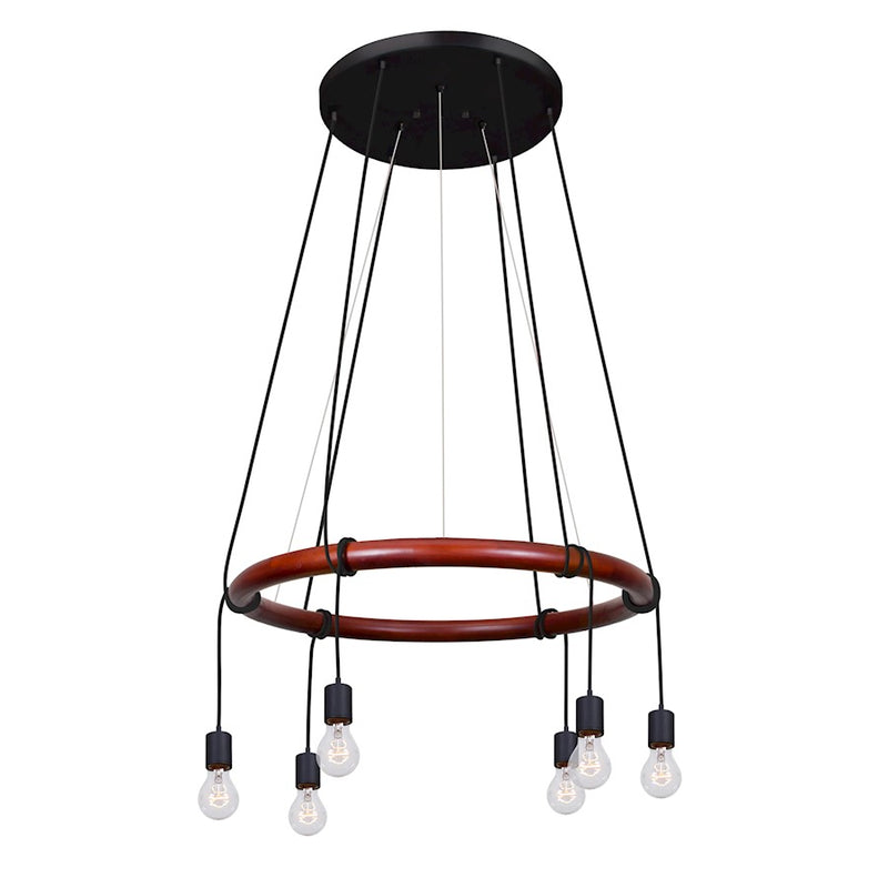 Besa Lighting Cirque 6-Light Pendant | Rustic Black Steel and Wood Ring | Kitchen Island & Dining Room | 20 lbs, Damp Rated | Model CIRQUE-120V-BK
