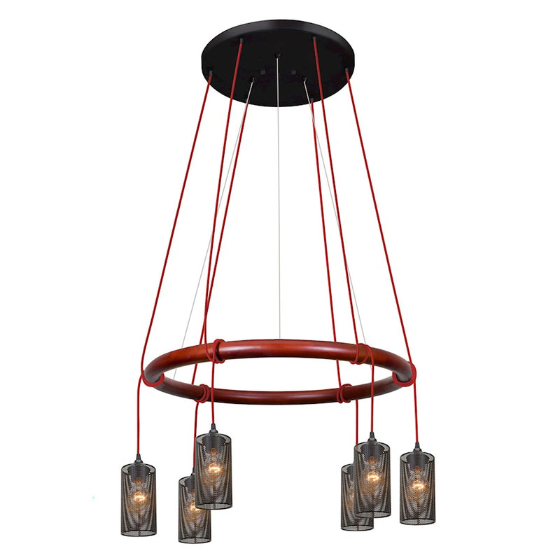 Besa Lighting Cirque 6 Light Pendant, Red/Mesh