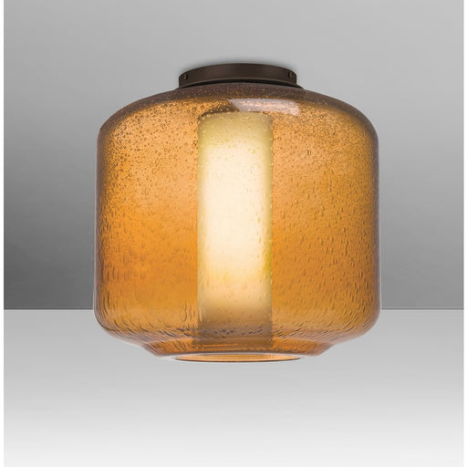 Besa Lighting Niles 10in 1-Light Flush Mount | Transitional Brushed Bronze and Amber/Opal Bubble Glass | Hallway & Bedroom | Model NILES10AOC-BR