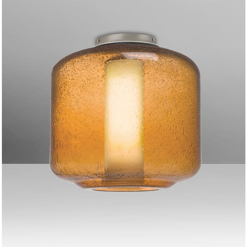 Besa Lighting Niles 10in 1-Light Flush Mount | Transitional Satin Nickel and Amber/Opal Bubble Glass | Hallway & Bedroom | Model NILES10AOC-SN