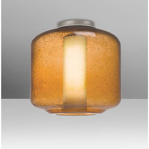 Besa Lighting Niles 10in 1-Light Flush Mount | Transitional Satin Nickel and Amber/Opal Bubble Glass | Hallway & Bedroom | Model NILES10AOC-SN
