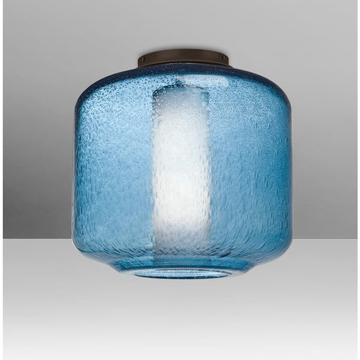 Besa Lighting Niles 10 1-Light Flush Mount | Transitional Bronze and Blue Bubble/Opal Glass | Hallway & Bedroom Ceiling Light | Model NILES10BOC-BR