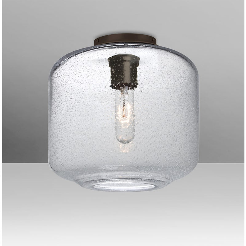 Besa Lighting Niles 10 9.5in 1-Light Flush Mount | Transitional Bronze and Clear Bubble Glass | Hallway & Bedroom | Model NILES10CLC-BR
